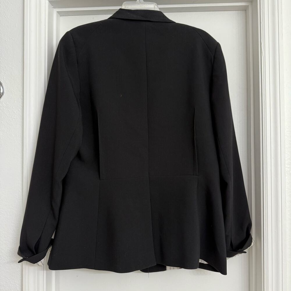 1.State Women Black Single Button Blazer Jacket Stripe Lined Career Office Sz 16 - Picture 2 of 8